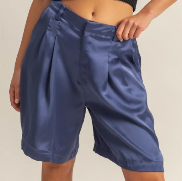 Women's Blue Satin Shorts